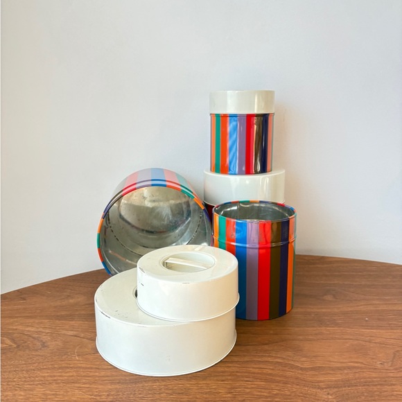 San Remo Colorful Striped Canister Set Mid Century Kitchen Bathroom Storage Tins - Picture 10 of 16